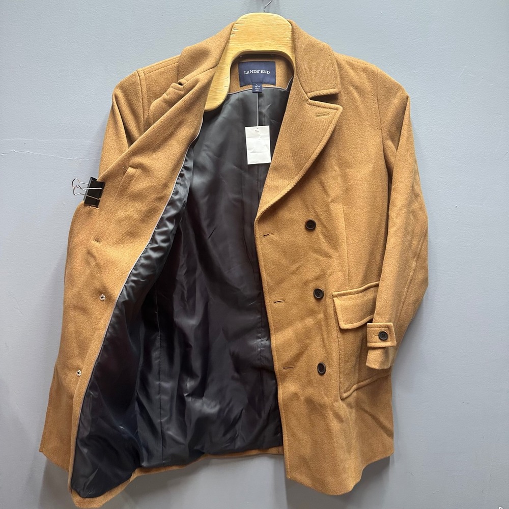 Lands' End Wool Blend Double Breasted Overcoat Vicuna Camel Mens L 42-44 NWOT - Picture 5 of 8